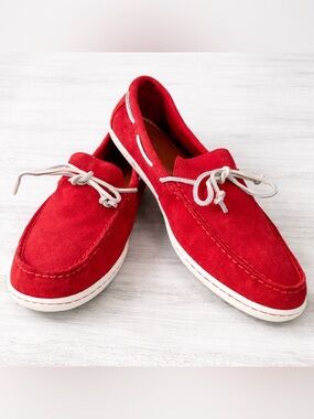 Polo Ralph Lauren KALWORTH Shoes Red Suede Leather Loafer Moccasins Men size 15